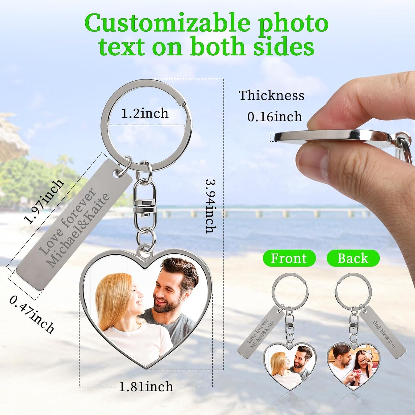 Double Side Custom Keychain with Picture Personalized Engraving Photo Text Customized Gifts for Men Women