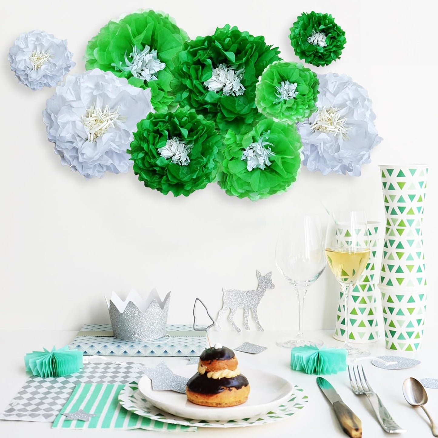 Green Paper Flowers Decoration for Boho Wedding, Birthdays, Bridal or Baby Showers,Engagement, Greenery Party Decor