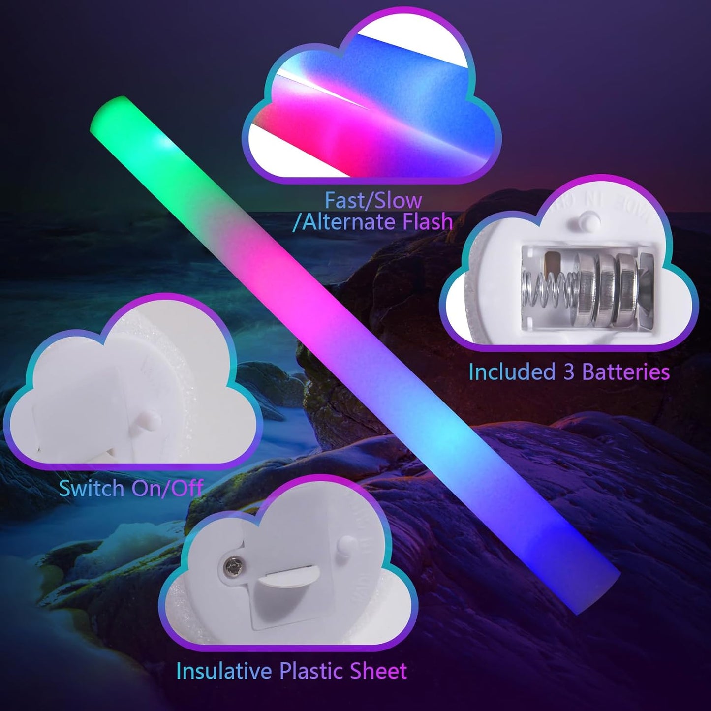 112 PCS Foam Glow Sticks, Foam Light Up Sticks Party Supplies with 3 Mode Colorful Flashing, Glow Sticks Bulk Party Pack, Led Foam Sticks for Birthday, Wedding, Halloween, Carnival, Concert