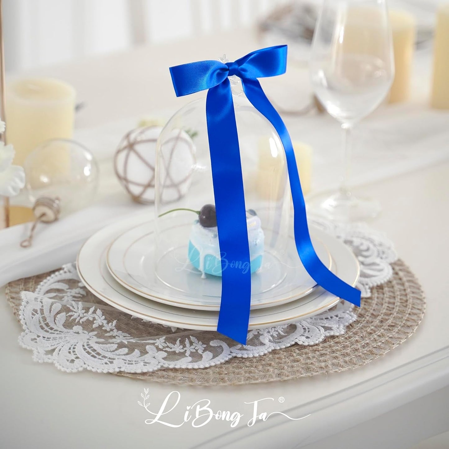 50 PCs Royal Blue Bow Decor 5.5'' Satin Bows with Long Tail, Twist Tie Bows for Craft, Packaging Ribbon Bows, Premade Bows for Cake Decorating, Gift Bows for Treat, Wedding Favor, Party