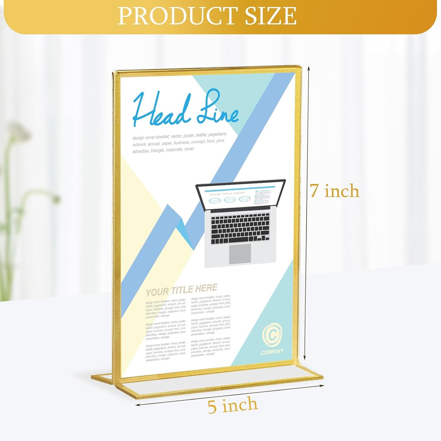 Hoteam 24 Pack 5 x 7 Clear Acrylic Sign Holder with Gold Borders, Gold Picture Frame, Double Sided Wedding Table Number, Acrylic Menu Stands for Wedding Table, Restaurant Sign, Photos Display