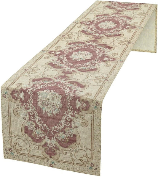 Boho Bohemia Table Runner, Vintage Blue Gold Retro Flower Rustic Country Floral Printed Pattern for Home Kitchen Table Decor Dining Coffee Room Garden Party Wedding Decor 13x108in