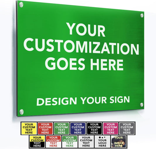 Custom Metal Business Signs, Personalized Aluminum Signs - Waterproof Outdoor, White Aluminum (Green Background, 20x20 In)