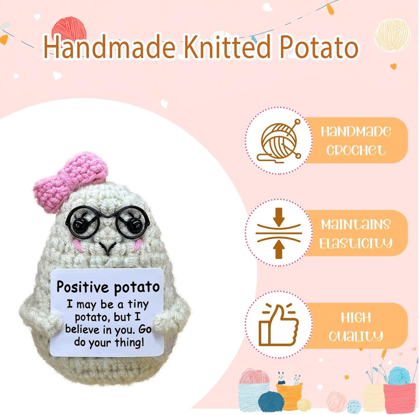 Crochet Emotional Support Potato-Handmade Mental Health Gifts for Friends,Family-Uplifting Gifts for Grandpa,Grandma Mom,Dad,Teens