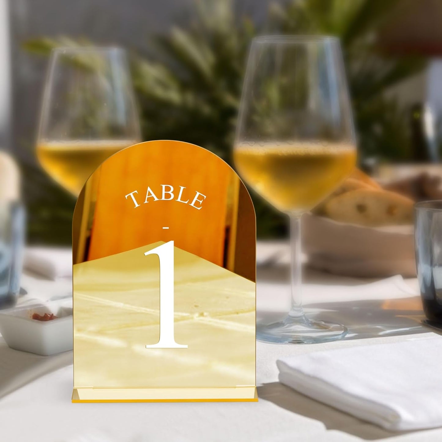 JOYIT Arch Wedding Table Numbers 1-20 with Stands – 5" X 7" Acrylic Mirrored Gold Table Number Holders, Perfect for Wedding Receptions, Parties, Anniversaries, and Events