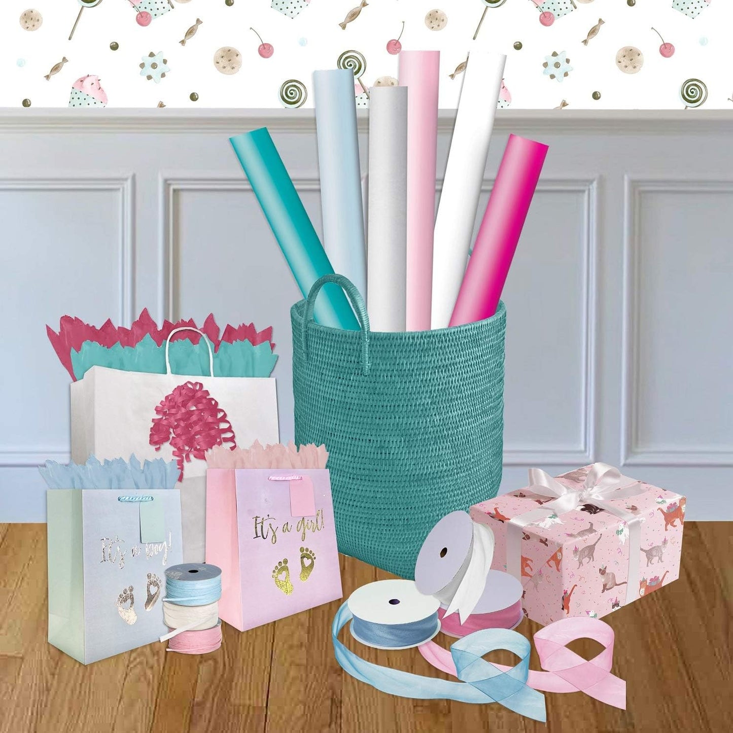 Jillson Roberts 6 Roll-Count All-Occasion Solid Color Gift Wrap Available in 7 Different Assortments, Contemporary Pastels