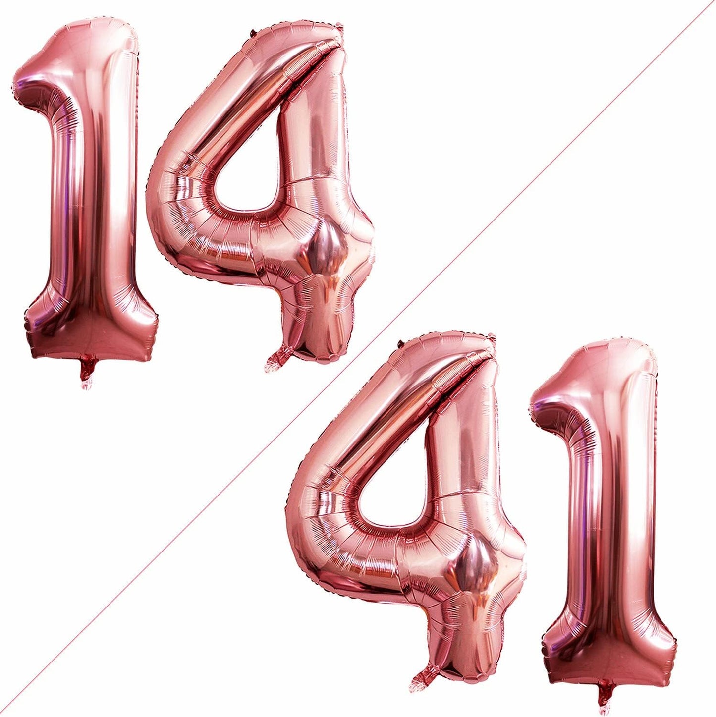 GOER Number 14 Balloons for 14th Birthday Sweet 14 Party Decorations,42 Inch Jumbo Foil Helium 41 Balloons for 41st Birthday Party Decoration (Rose Gold)