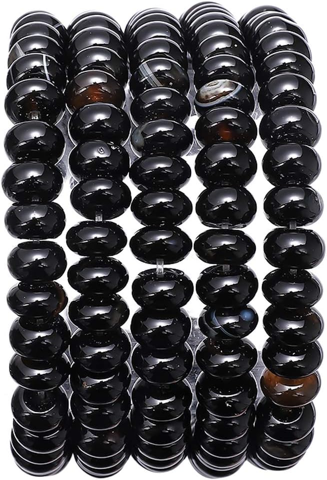 Natural Black Agate Stone Rondelle 5x8mm Loose Semi Gemstone Beads for Jewelry Making 38cm