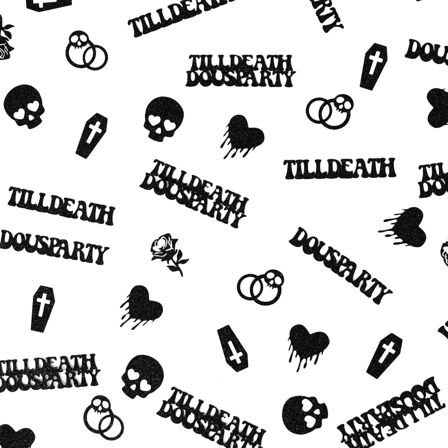Till Death Do Us Party Confetti, Glitter Halloween Bachelorette Party Table Decorations, Skull Ring Heart Confetti for Gothic Halloween Bachelorette Weeding Bridal Shower Party Decorations（115pcs）