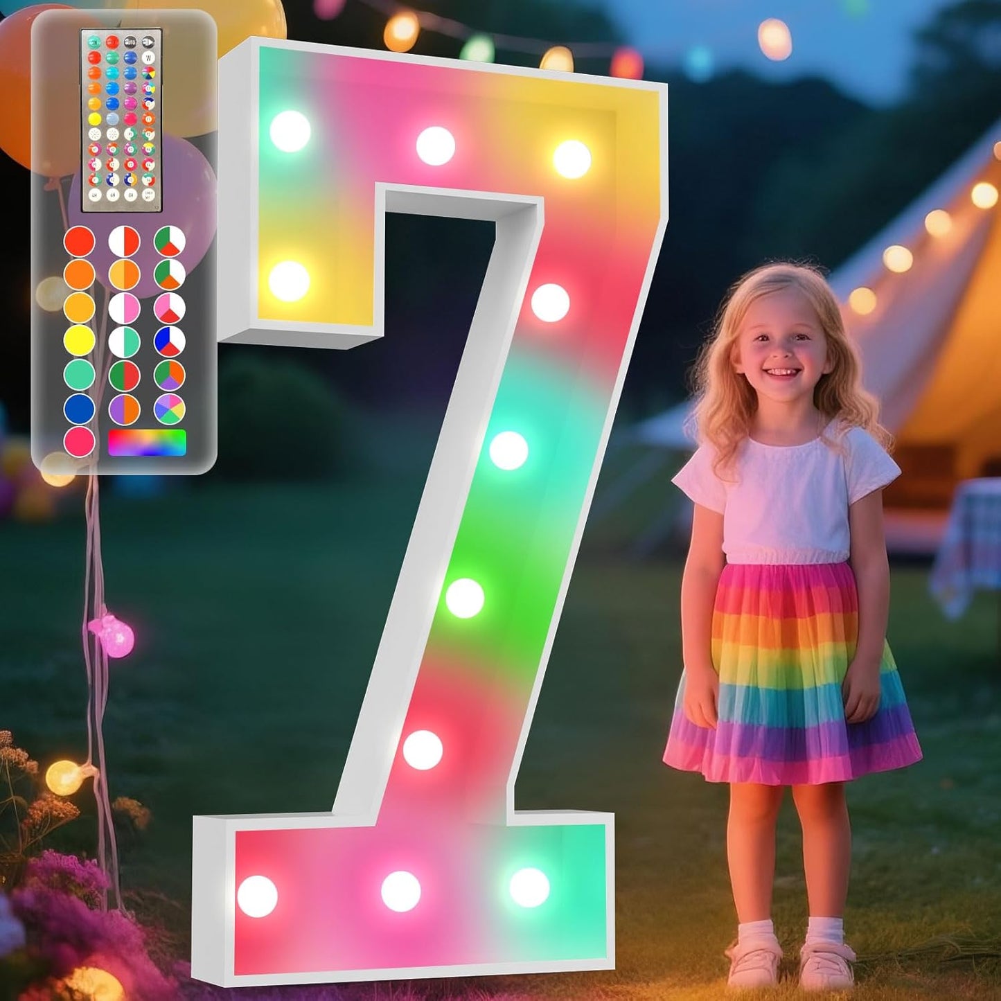 Ledido 4FT Marquee Light Up Numbers, 34 Colors Changing Marquee Numbers 4 Feet Tall with Remote, Big Numbers for Party Wedding Graduation Birthday Decoratoons, Large Light Up Number 7