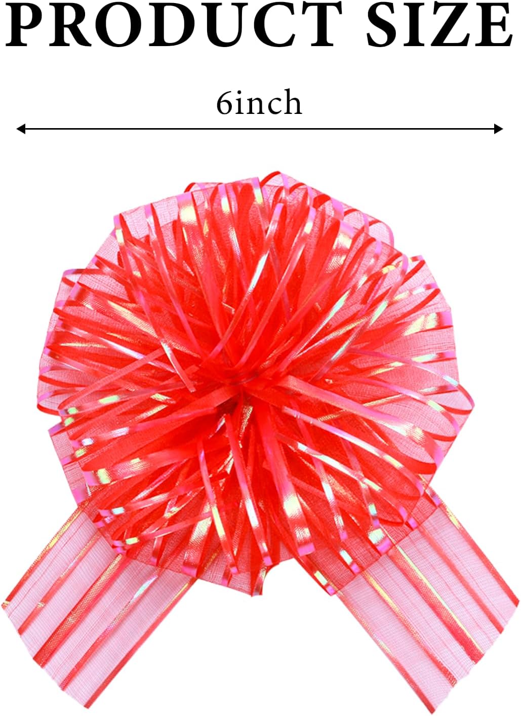 6 Pcs 6 Inch Red Organza Pull Bow – Perfect for Wedding Decoration, Gift Wrapping Baskets, Car Bows, Birthday Parties, Christmas and Valentine's Day