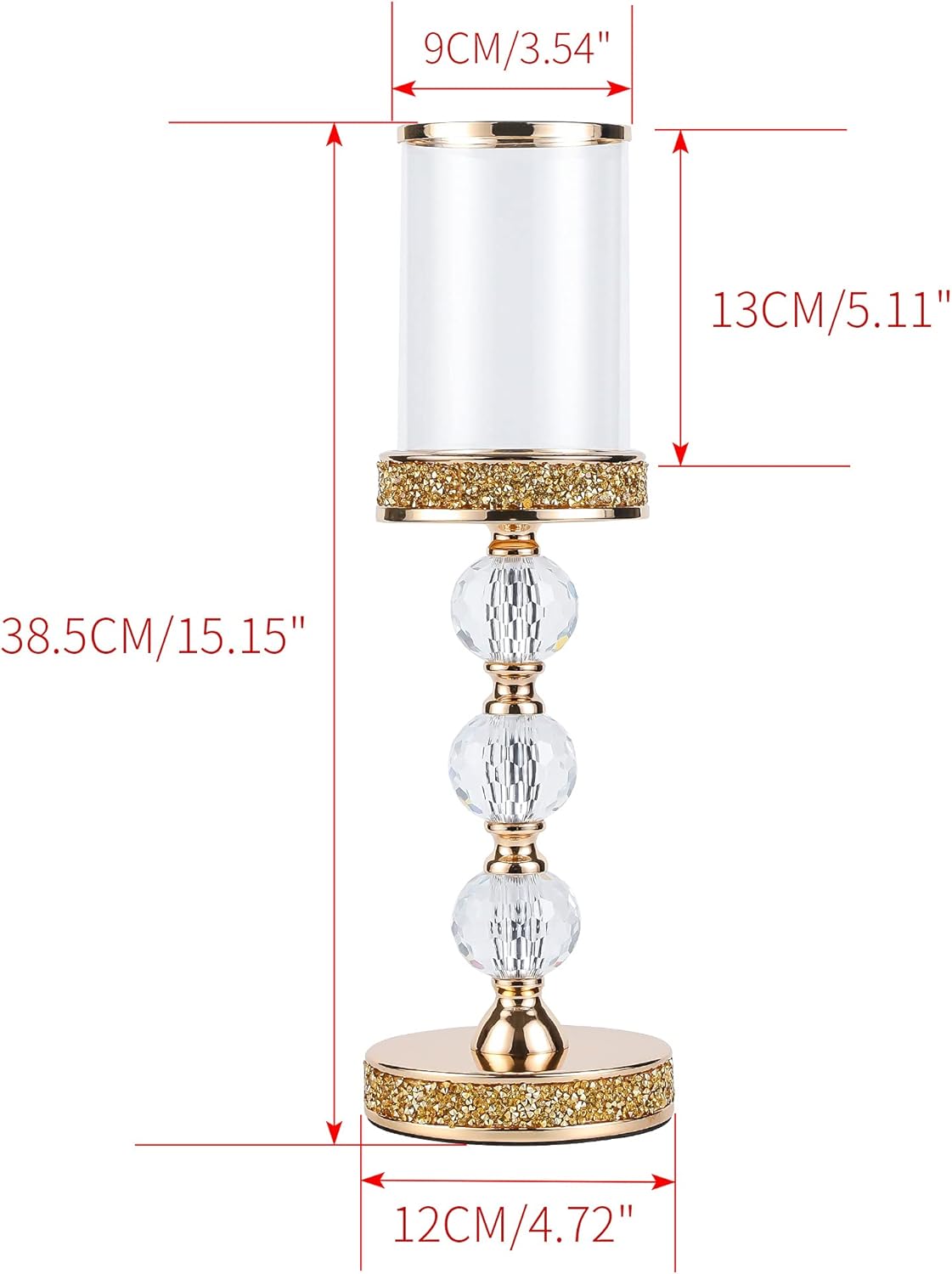 Hurricane Glass Candle Holders, Gold Pillar Candle Holders for Pillar Candle, Magnetic Glass Cover, Crystal Candlesticks Holder for Dining Coffee Table, Wedding,Events,Parties, Home Decor