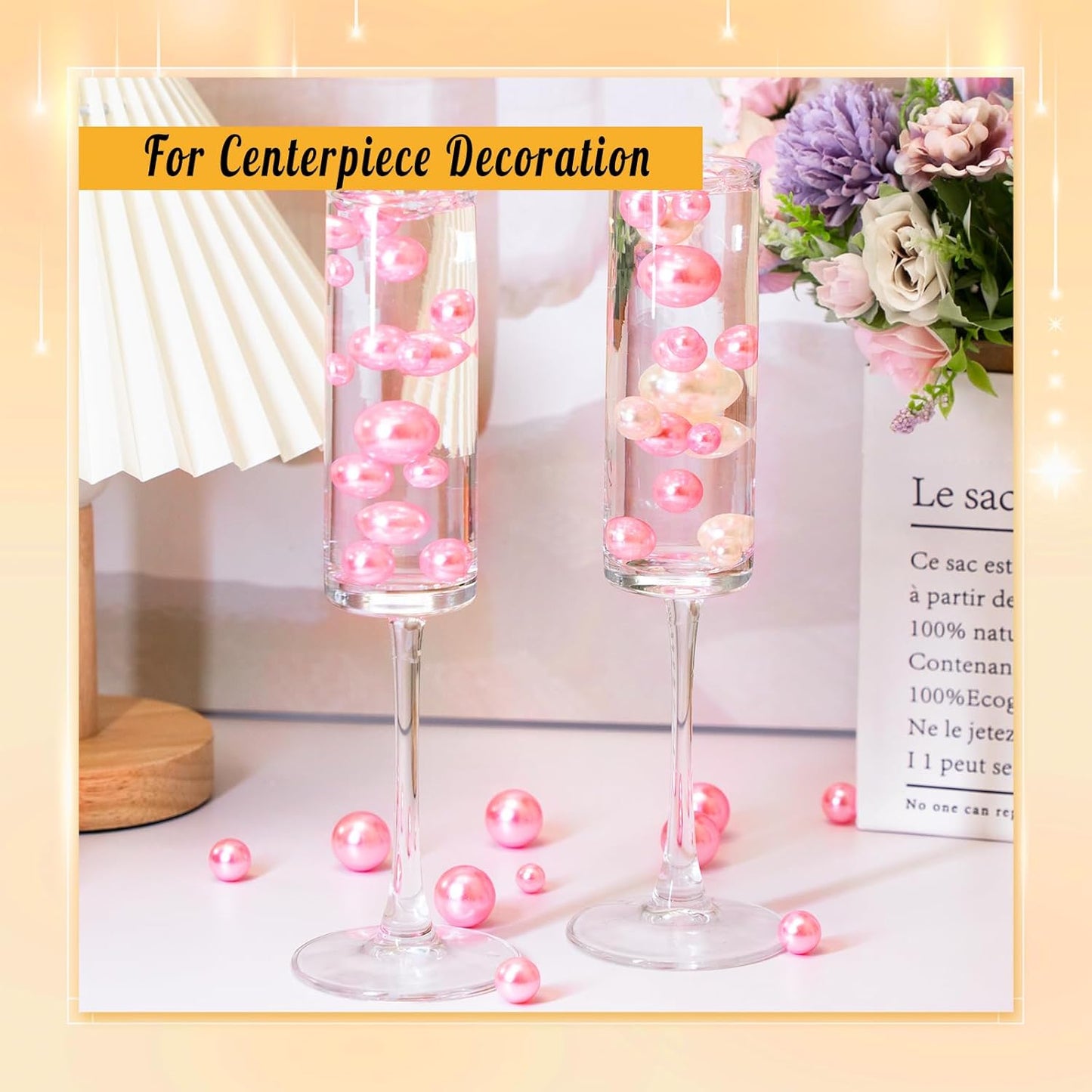 300Pcs Pearl Vase Filler, Pink No Hole Faux Pearl Beads for Centerpieces Vases, Candle Centerpieces, Wedding Birthday Party Home Decor 8/10/14/20mm