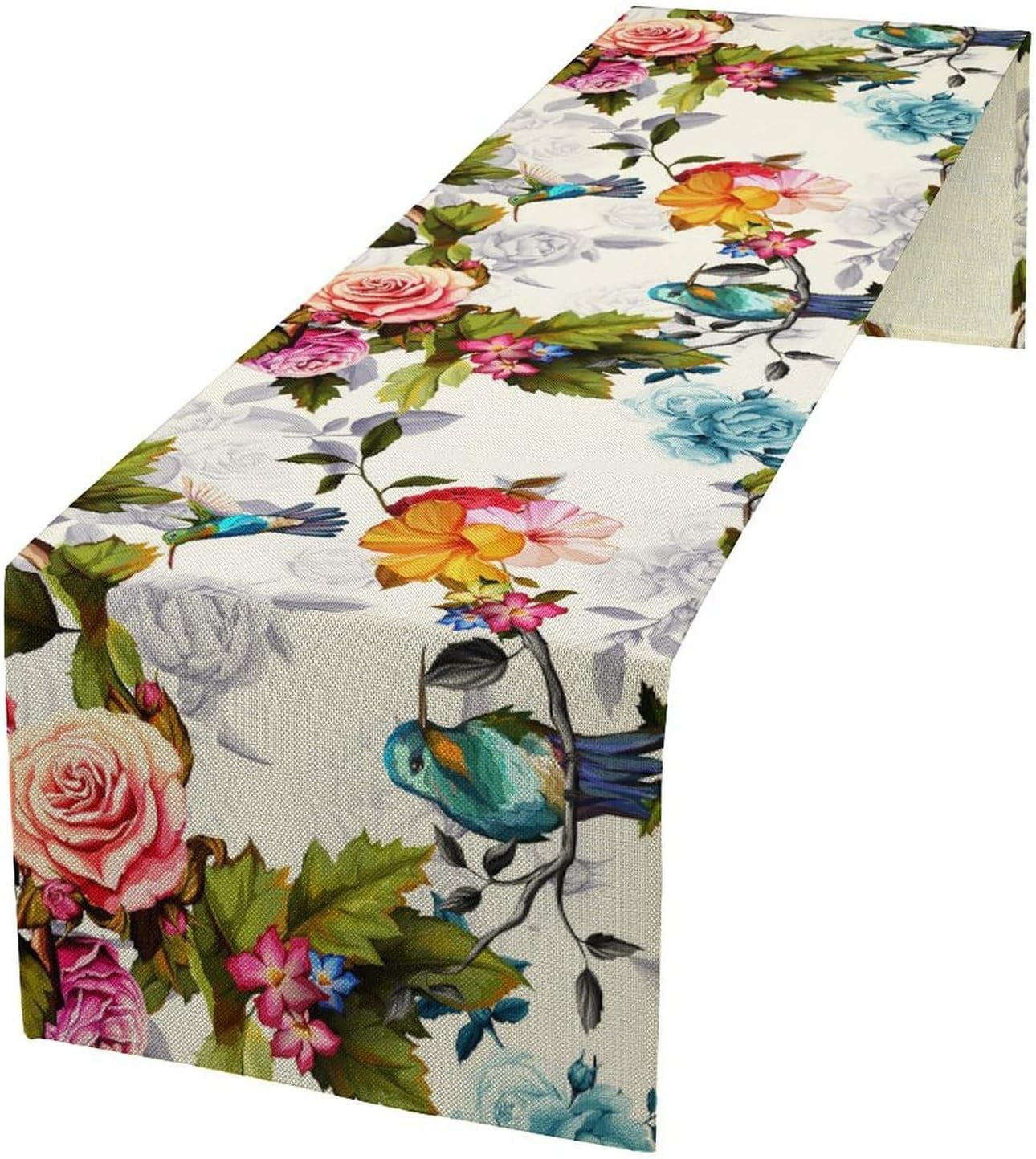 Hummingbird Table Runner,Vintage Floral Country Style Table Cloth Home Kitchen Restaurant Party Decoration 13x108 Inch