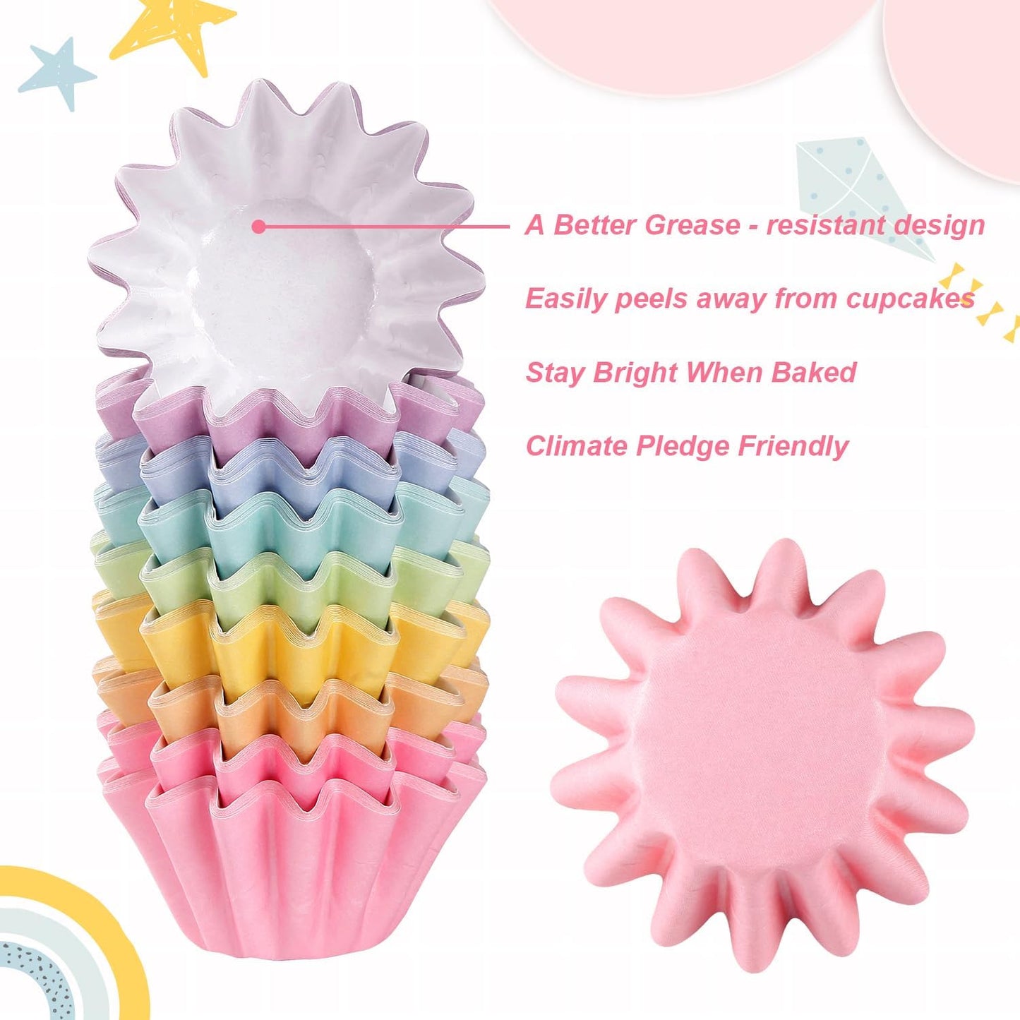 Quera 240 Pcs Grease-Resistant Mini Cupcake Liners Rainbow iridescence Heavy Duty Paper Muffin Baking Cups for Wedding Birthday Party Baby Shower(1.18 x 1.18 in)