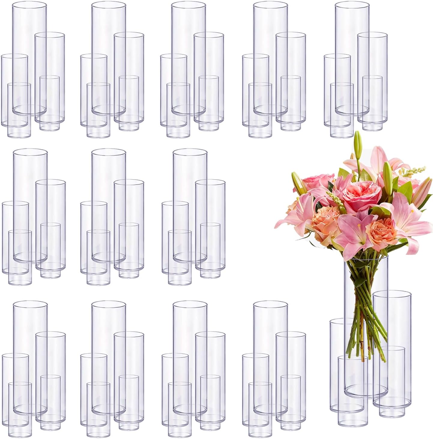 60pcs Glass Vase Cylinder Vases for Centerpieces Small Flower Glass Vases Home Decor Centerpiece Table Clear Flower Vase Decorations for Wedding＆Holiday 6，6，7.8，9.8，11.8 Inch Tall