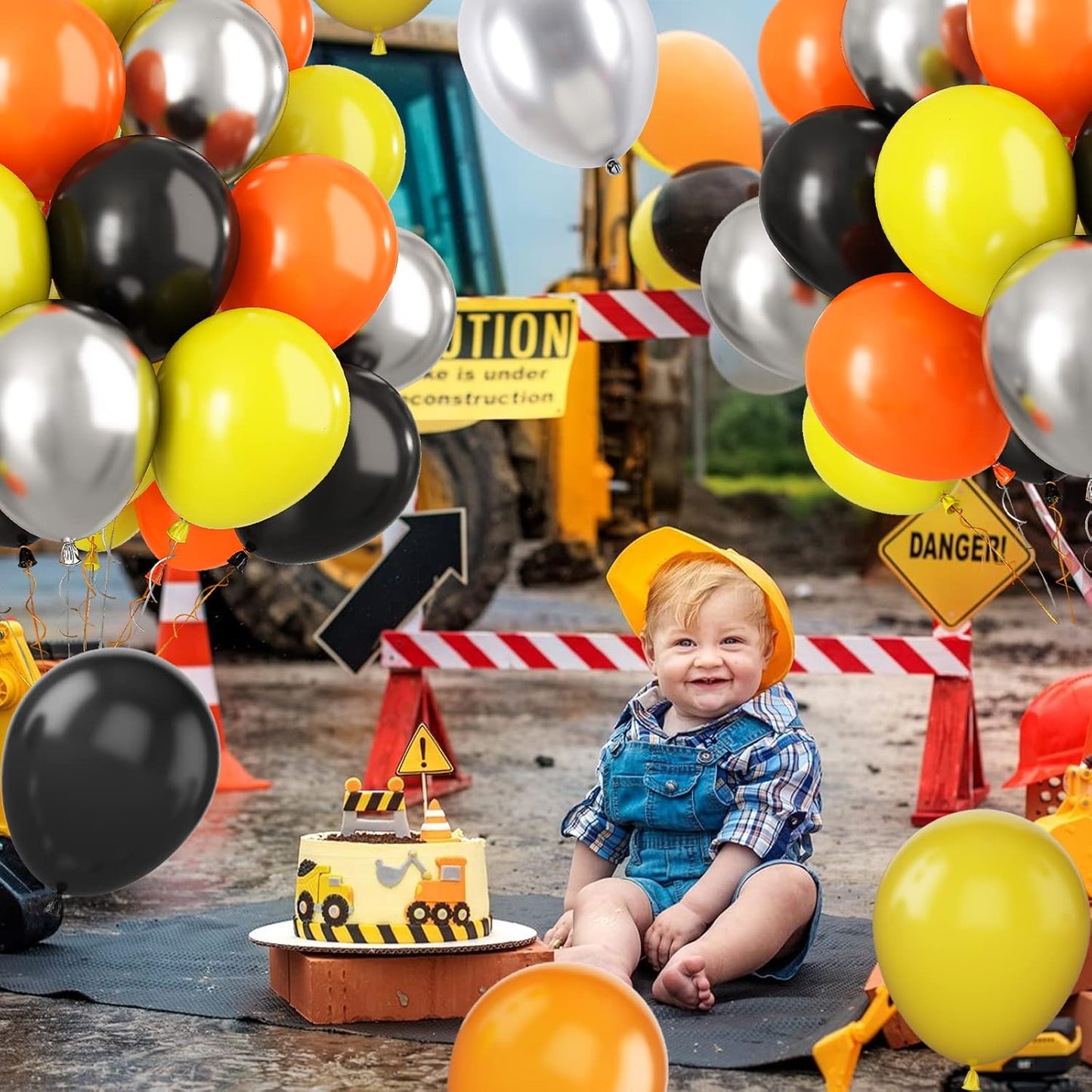 Paready Black Orange Yellow Balloons, 60 Pcs 12 Inch Orange Black Yellow and Metallic Silver Balloons, Car Theme Party Balloon for Kids Construction Theme Birthday Baby Shower Party Decorations
