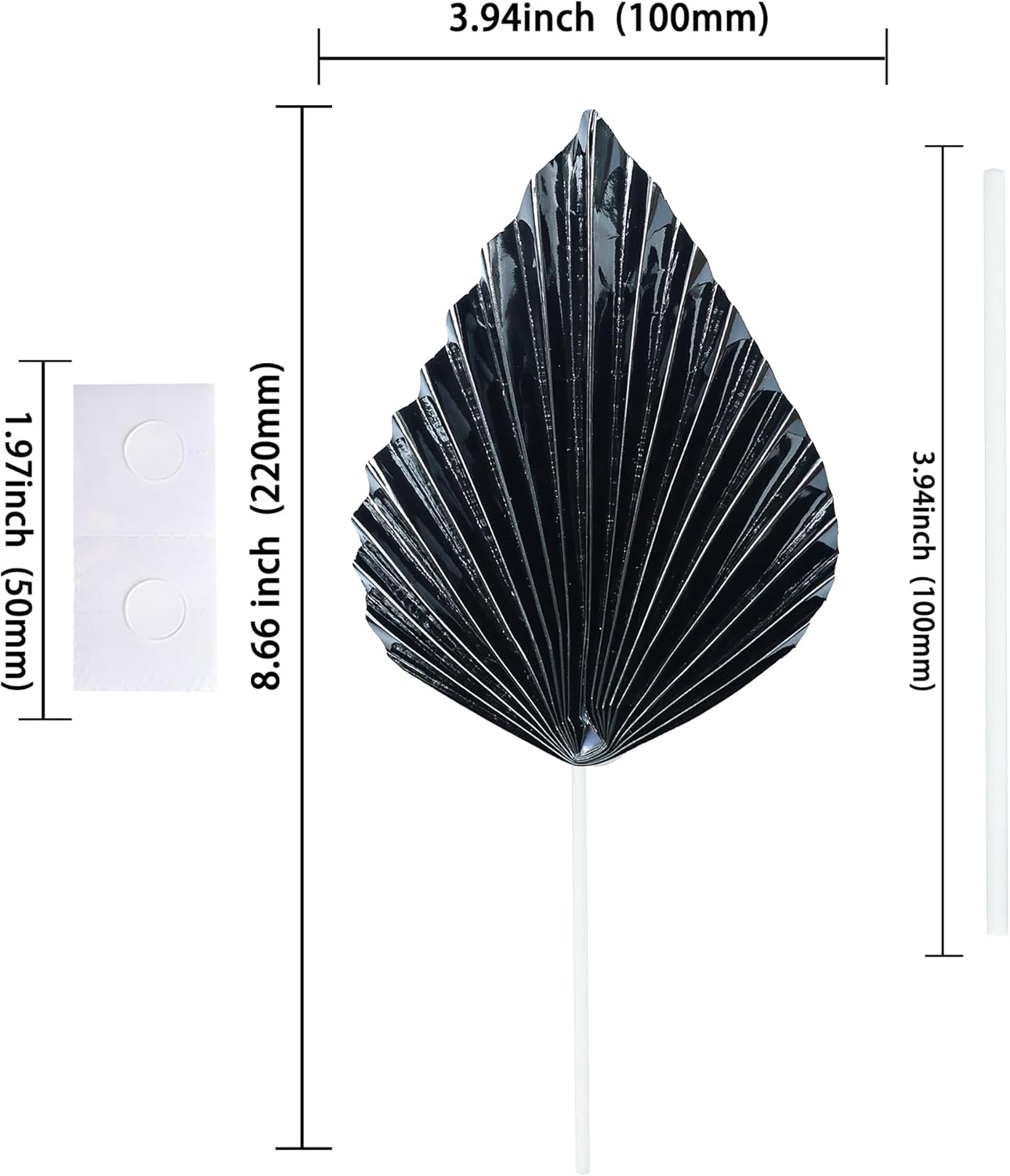 Ephlyn 6Pcs Paper Palm Leaves Fan Cake Toppers Palm Leaf Fan Cake Picks Craft DIY Fan Cupcake Toppers Palm Spear Leaves Cake Decorations for Baby Shower Wedding Birthday Party Supplies Bright Black