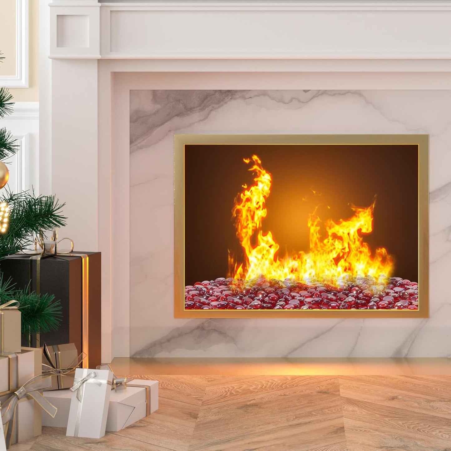 Fire Pit Glass Beads, Red Luster Reflective Tempered Glass Rocks for Natural, Propane or Gas Fireplace, Fire Pit Table, Marbles for Vase, Landscaping, Home Decor, 10lb