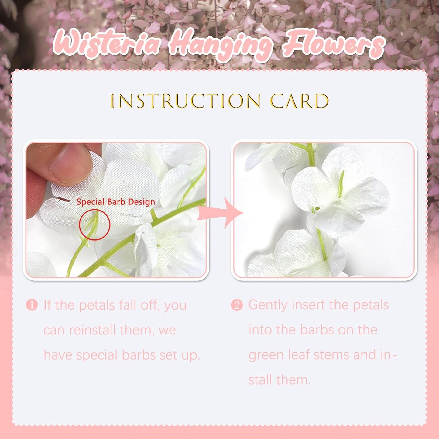 24 Pack Light Pink Wisteria Hanging Flowers, 3.4 Ft Fake Hanging Flowers, Artificial Wisteria Garland Vines for Wedding Room Backdrop Outdoor Patio Garden Decoration