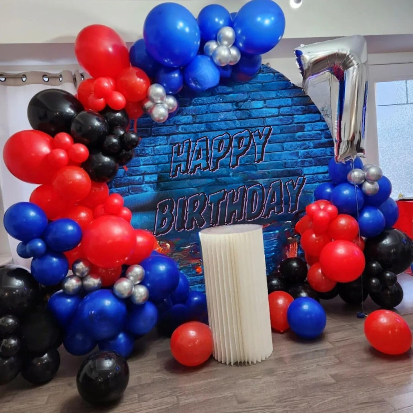 FunHot Red and Blue Balloons, 60 Pcs Red Black Blue Balloons, 12 Inch Metallic Silver Latex Balloon Helium Blue Confetti Balloon for Graduation Baby Shower Boys Kids Birthday Party Decorations