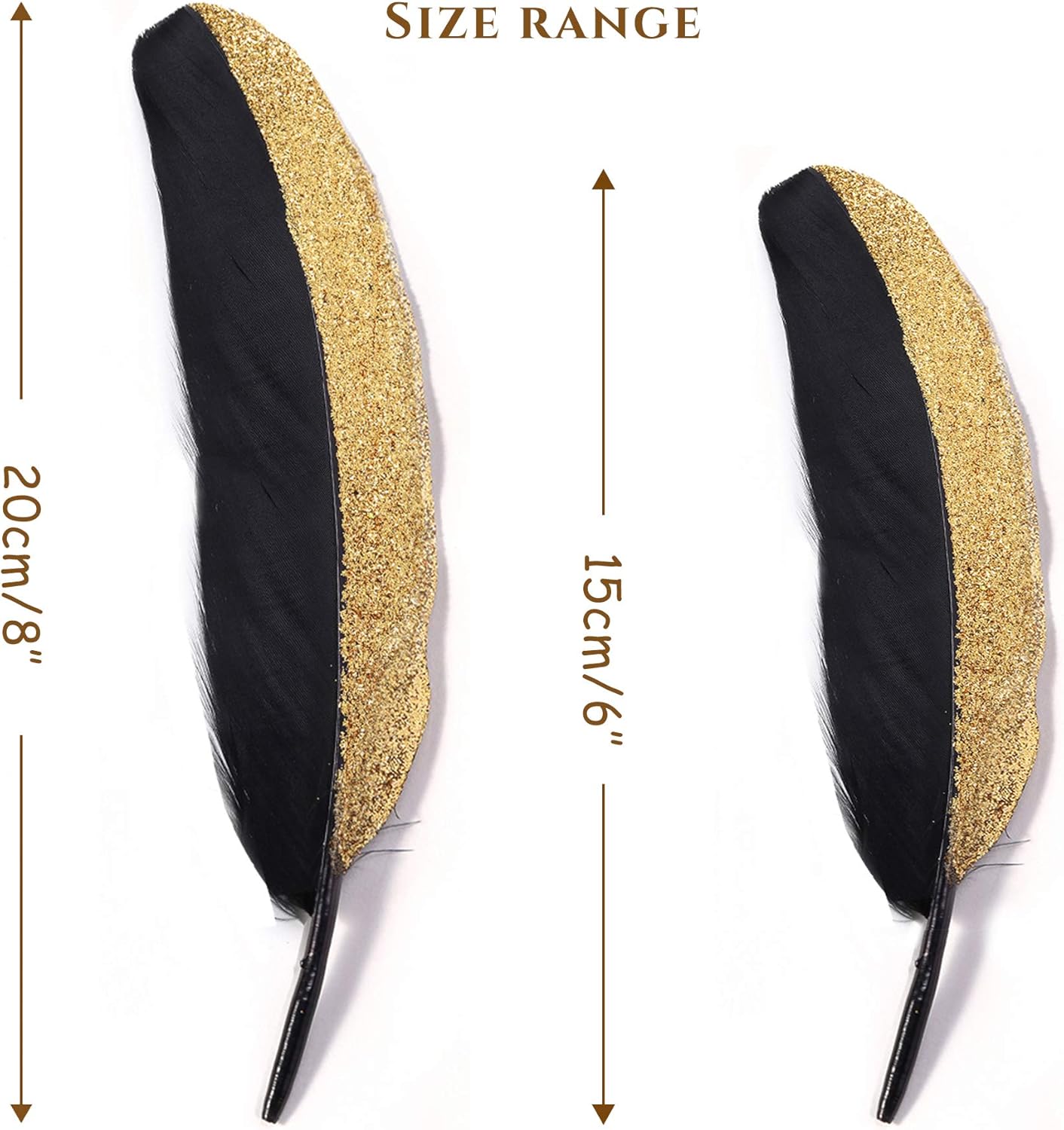BABEYOND 42 Pcs 1920s Gatsby Gold Dipped Feather Natural Décor Glitter Feather for 20s Party Decoration Wedding Decoration (Black & Gold)
