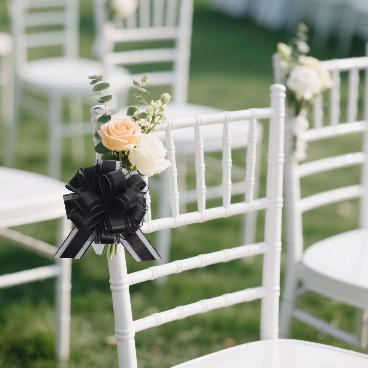 12 PCS 6 Inch Large Pull Organza Black Bows - Perfect for Gift Wrapping, Wedding Decor, Car Bows, Birthday Parties, Christmas and Valentine's Day