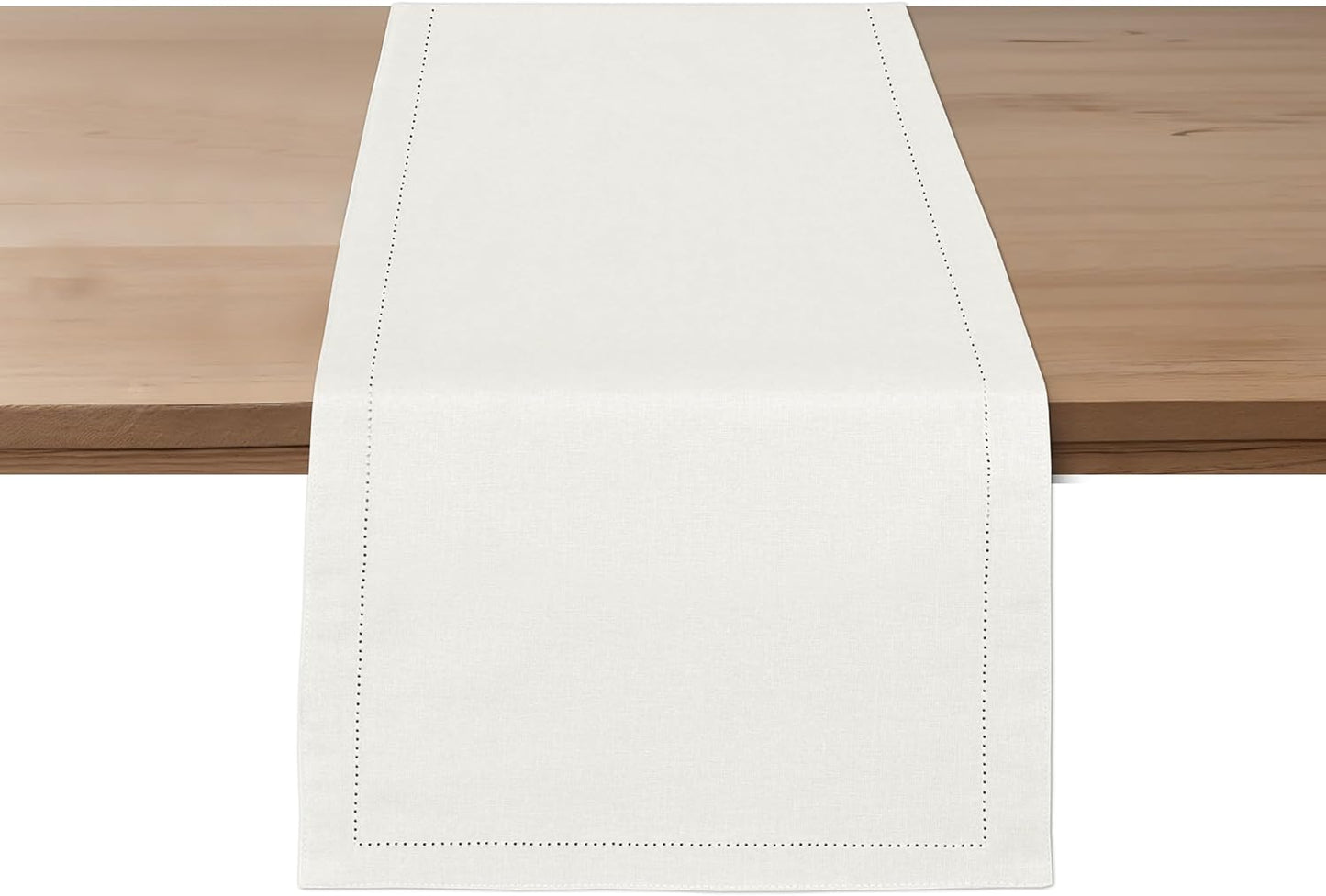 Ruvanti Linen Table Runner 90 Inches, Classic Hemstitch, Washable, Reusable, Non-Slipping, Stain Resistant- Perfect for Parties, Weddings, Dinners, Thanksgiving, Christmas, Indoor use – Ivory