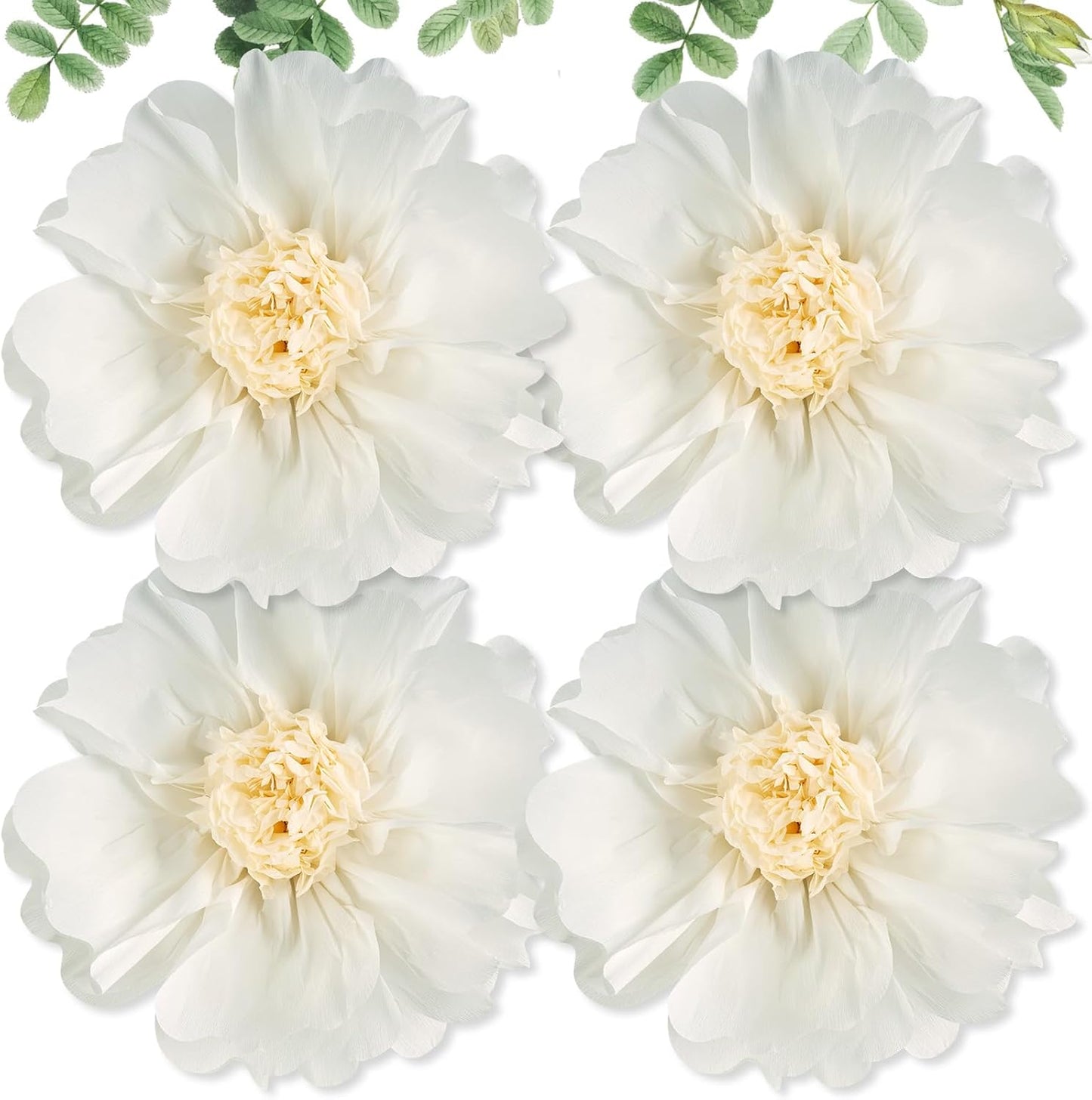 SUNBEAUTY 4 Pcs 20" White Giant Paper Flowers Large Crepe Tissue Artificial Paper Flowers Decorations for Wedding Party Wall Table Birthday Baby Shower Bridal Nursery Room Tea Party Backdrop Decor