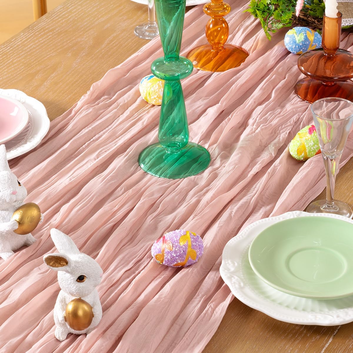 Pink Cheesecloth Table Runner 6 Pack Fall Table Runners Boho Gauze 120 Inches Light Pink Cheese Cloth Fall Table Decorations for Thanksgiving Wedding Bridal Girl Baby Shower Sweet 16 Party