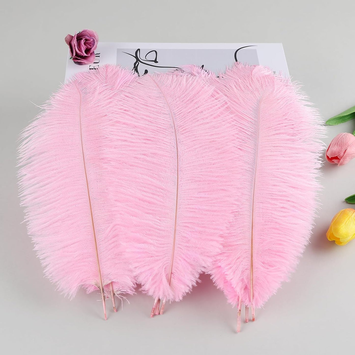 THARAHT Pink Ostrich Feathers 24pcs Natural Bulk 8-10Inch 20cm-25cm for Crafts Wedding Party Centerpieces Flower Arrangement Easter Gatsby and Home Decoration Feathers