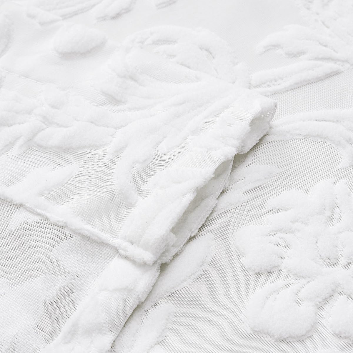 White Sheer Curtains for Living Room Boho Rod Pocket Light Filtering Curtain Drapes 95 inches Long 2 Panels Set with Floral for Bedroom 3D Flocked Texture & Rococo Motifs Window Curtains 52"W*95"L