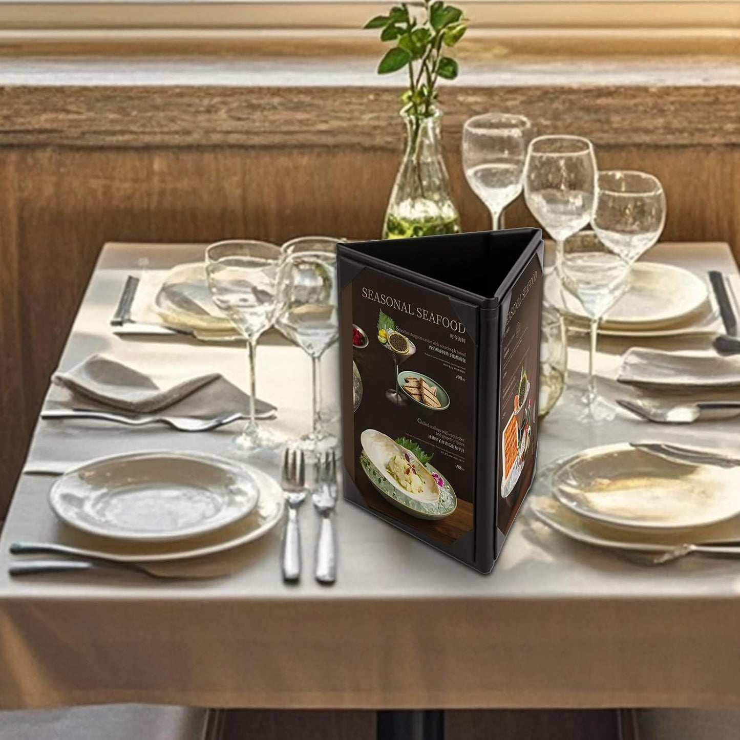 Menu Covers - Set of 10 Double-Sided Table Tent Cards for Restaurant, Dinner Party, and Bar Menus - Includes Bill Holder and Reserved Seating Signs - Easy to Clean and Foldable (10, 4"x6"Trifold)