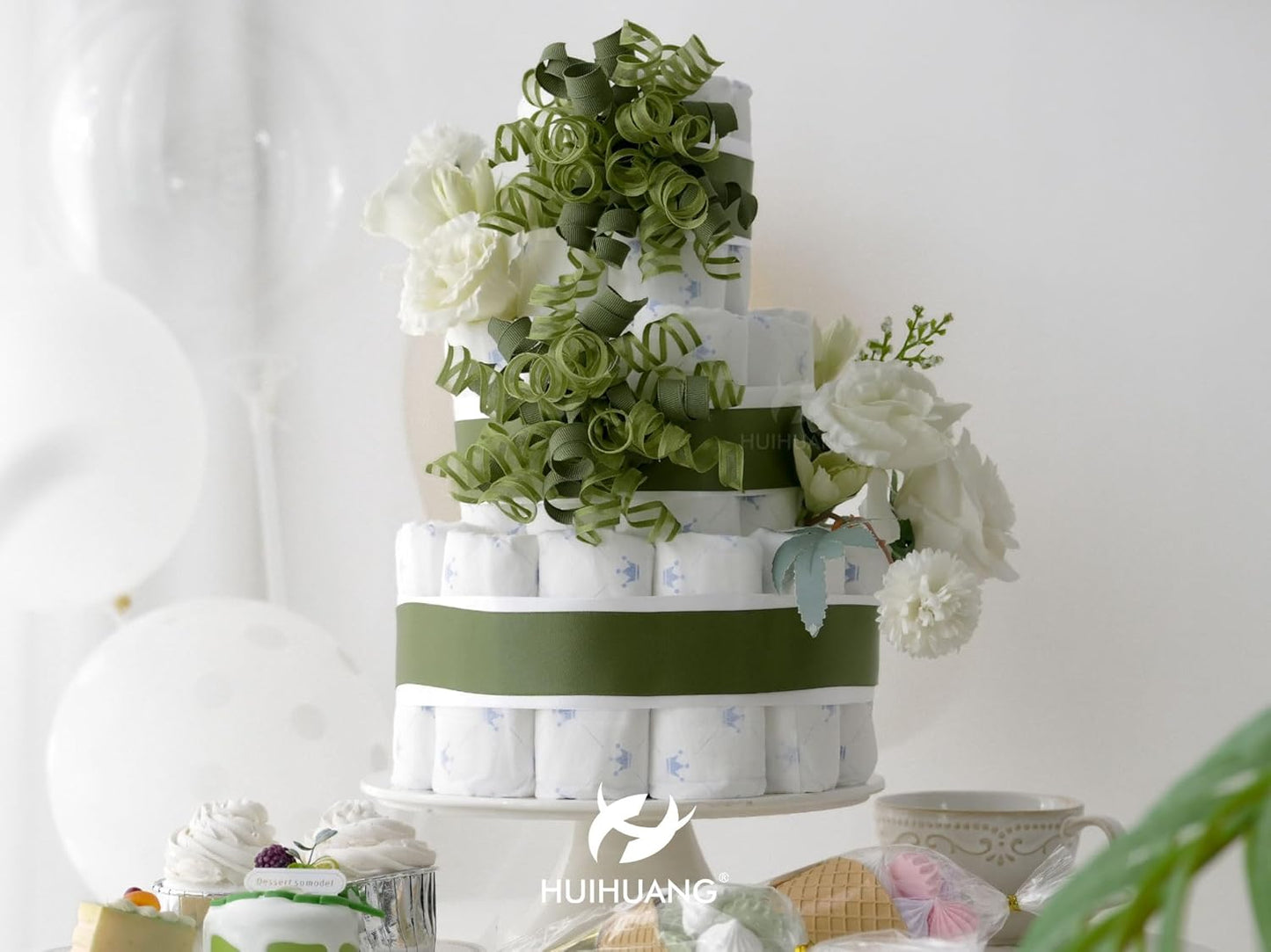 HUIHUANG Green Bows for Gift Wrapping Christmas Gift Bow 5 inch x 8 Counts Moss Green Self-Adhesive Curly Ribbon Bows for Presents, Paper Bag, Party Favors, Wrapping Accessories