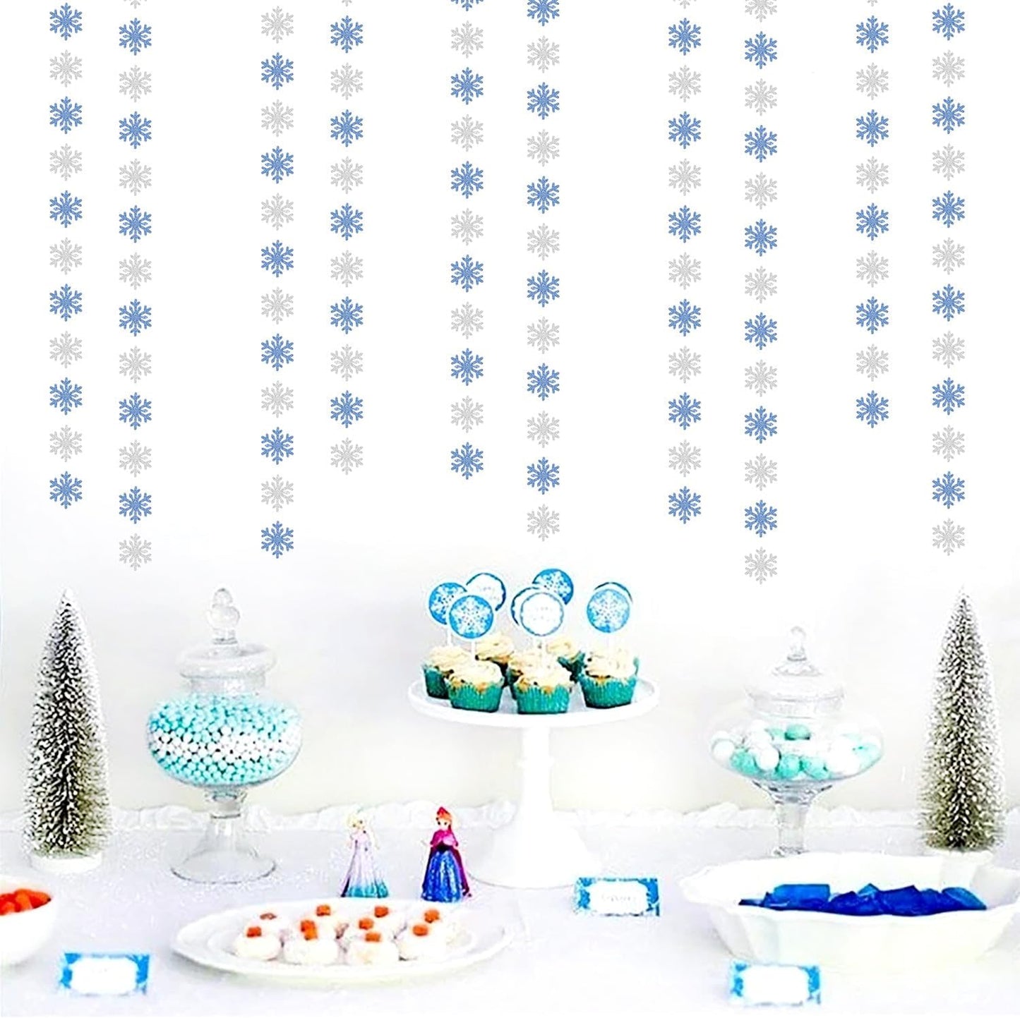 Snowflake-Snow Blue-Silver Christmas Party-Decoration Garland - 52ft Winter Wonderland Frozen Ornaments Hanging Paper Streamers,New Years Birthday Baby Shower Ceiling Decor Hugfond