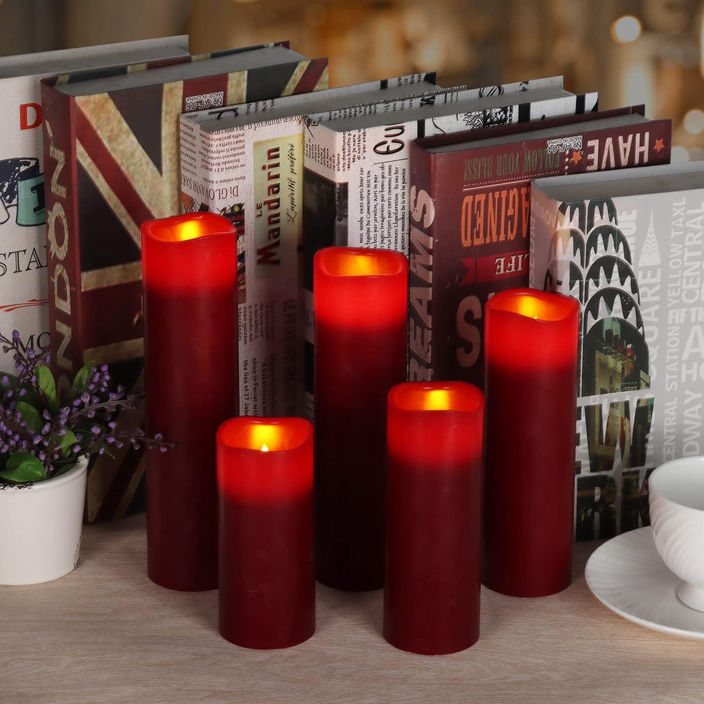 Vinkor Flameless Candles (Burgundy Set of 9)