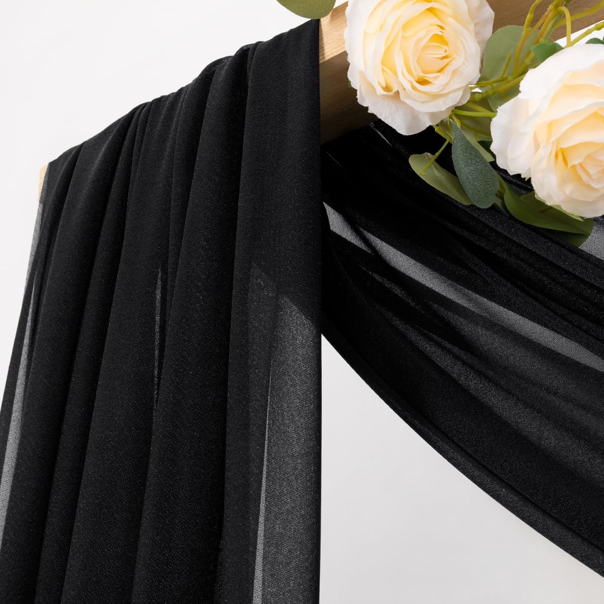 MLMC Black Wedding Arch Draping Fabric 2 Panels 29" x 20 FT Extra Long Gauze Drapes Sheer Backdrop Curtains 6.6 Yards Outdoor Drapery Panels for Wedding Ceremony Party Ceiling Decoration