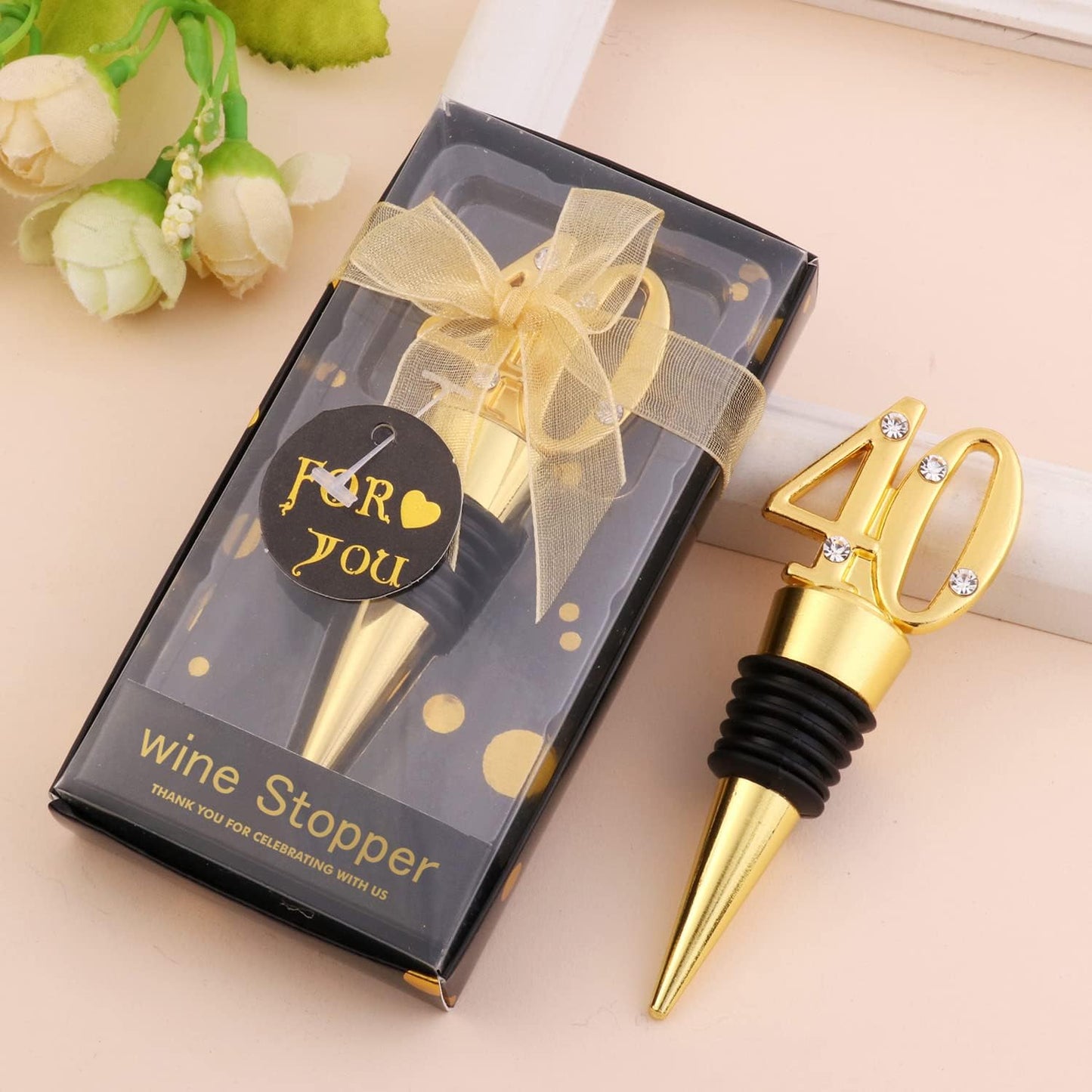 12 Pack 40th Birthday Party Favors For Guests- 40 Years Old Wine Bottle Stopper With Gift Box For 40th Wedding Anniversary Party Favor Souvenirs Decoration