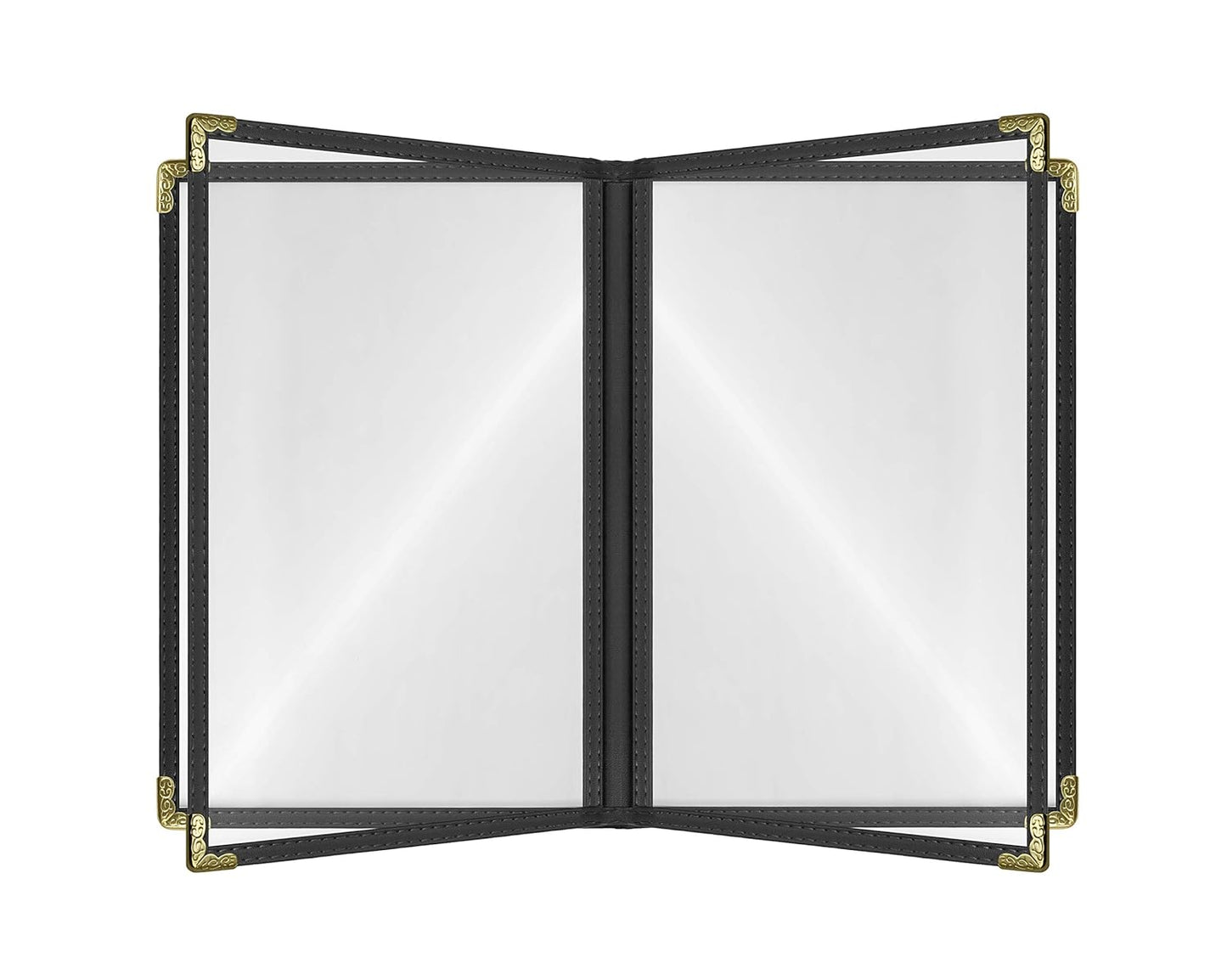 Goodsmart Restaurant Menu Covers - 25 Pack Black 8.5" x 11", 4-Page/8-View, Side-Loading Vinyl Menu Holders with Clear Sleeves, Double-Stitched, Leather-Style Café Covers, Morning Menu Homeschool