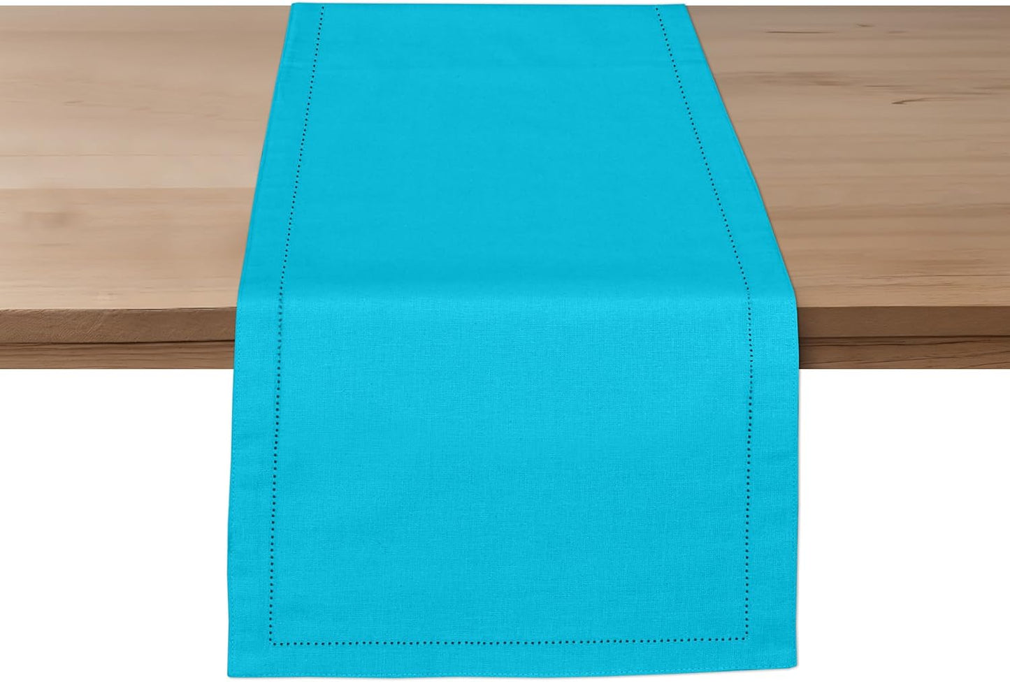 Ruvanti Linen Table Runner 108 Inches, Classic Hemstitch, Washable, Reusable, Non-Slipping, Stain Resistant- Perfect for Parties, Weddings, Dinners, Thanksgiving, Christmas, Indoor use – Blue