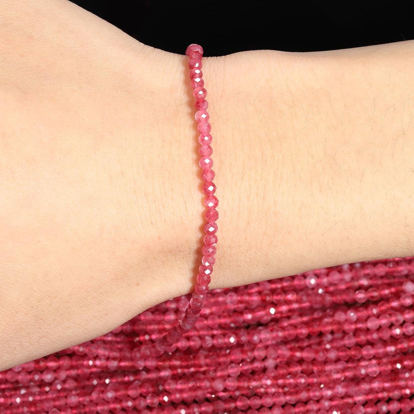 Song Xi 180pcs 2mm Natural Pink Tourmaline Gemstone Beads Faceted Round Loose Stone Beads for Jewelry Making