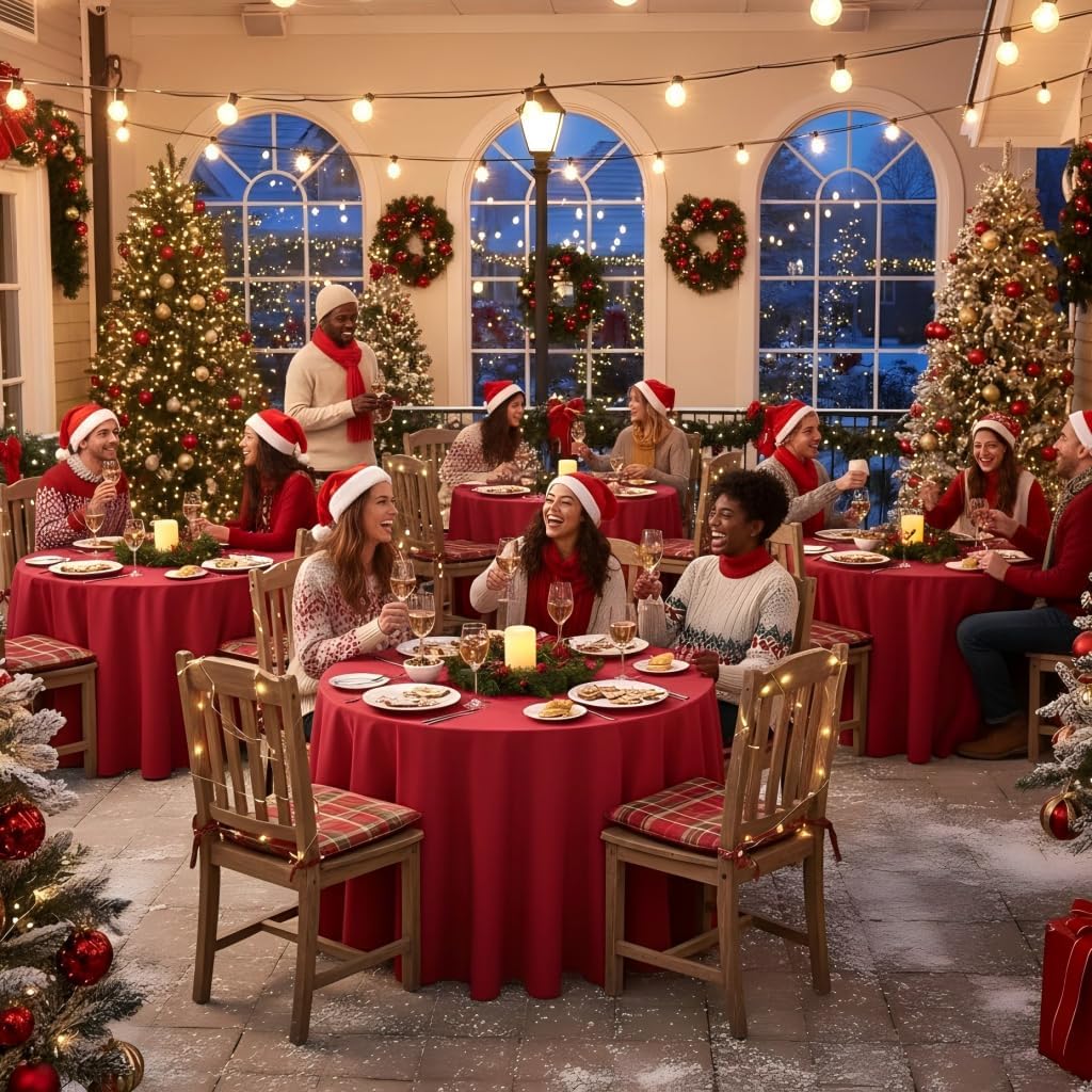 sancua 6 Pack Christmas Red Round Tablecloth 90 Inch, Stain and Wrinkle Resistant Table Cloth - Washable Polyester Decorative Fabric Table Cover for Dining Tables, Buffet Parties and Camping