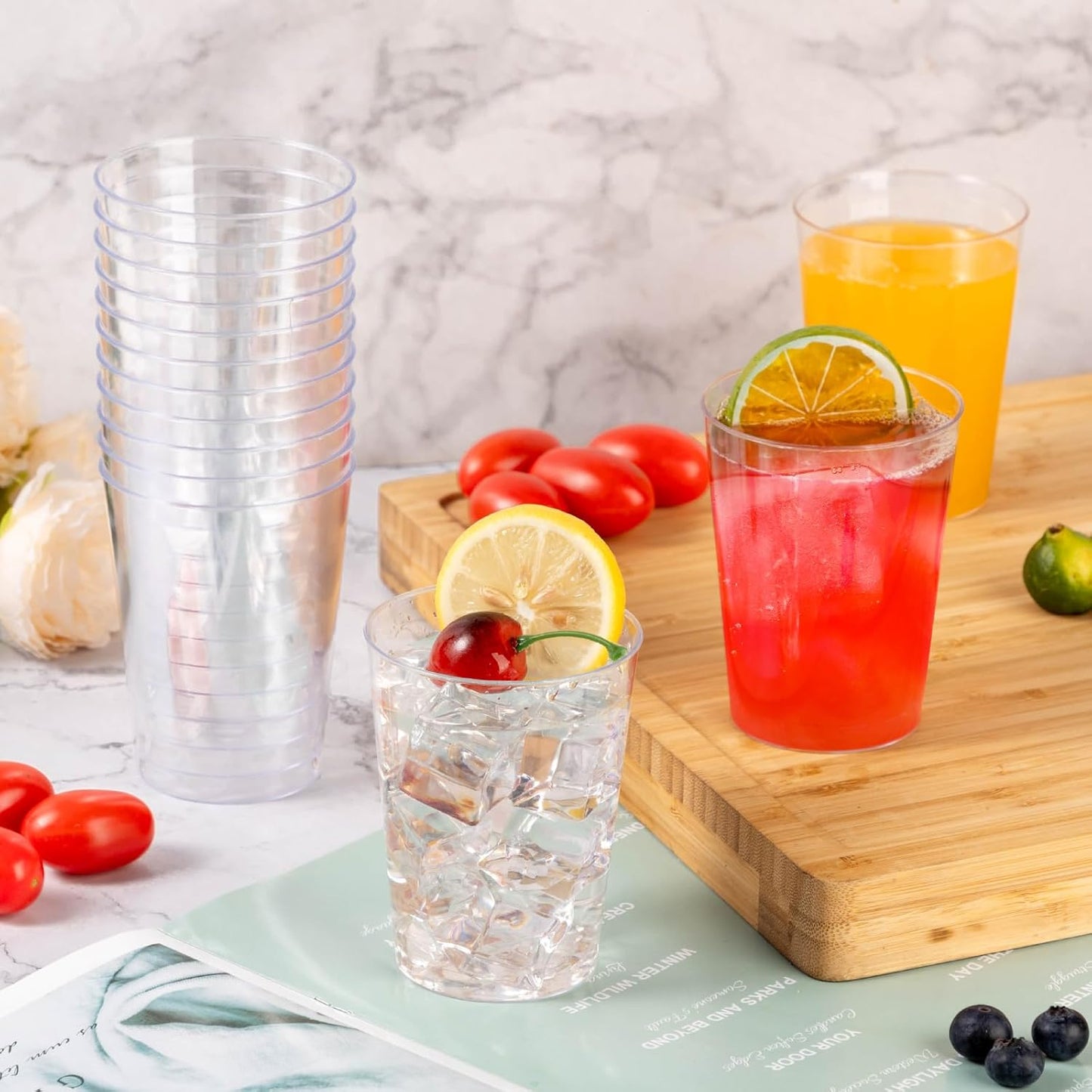 Goodluck 50PCS 10oz Clear Plastic Cups for Party, Disposable Clear Plastic Cups, Cocktail Glasses for Wedding Thanksgiving, Christmas, and Parties