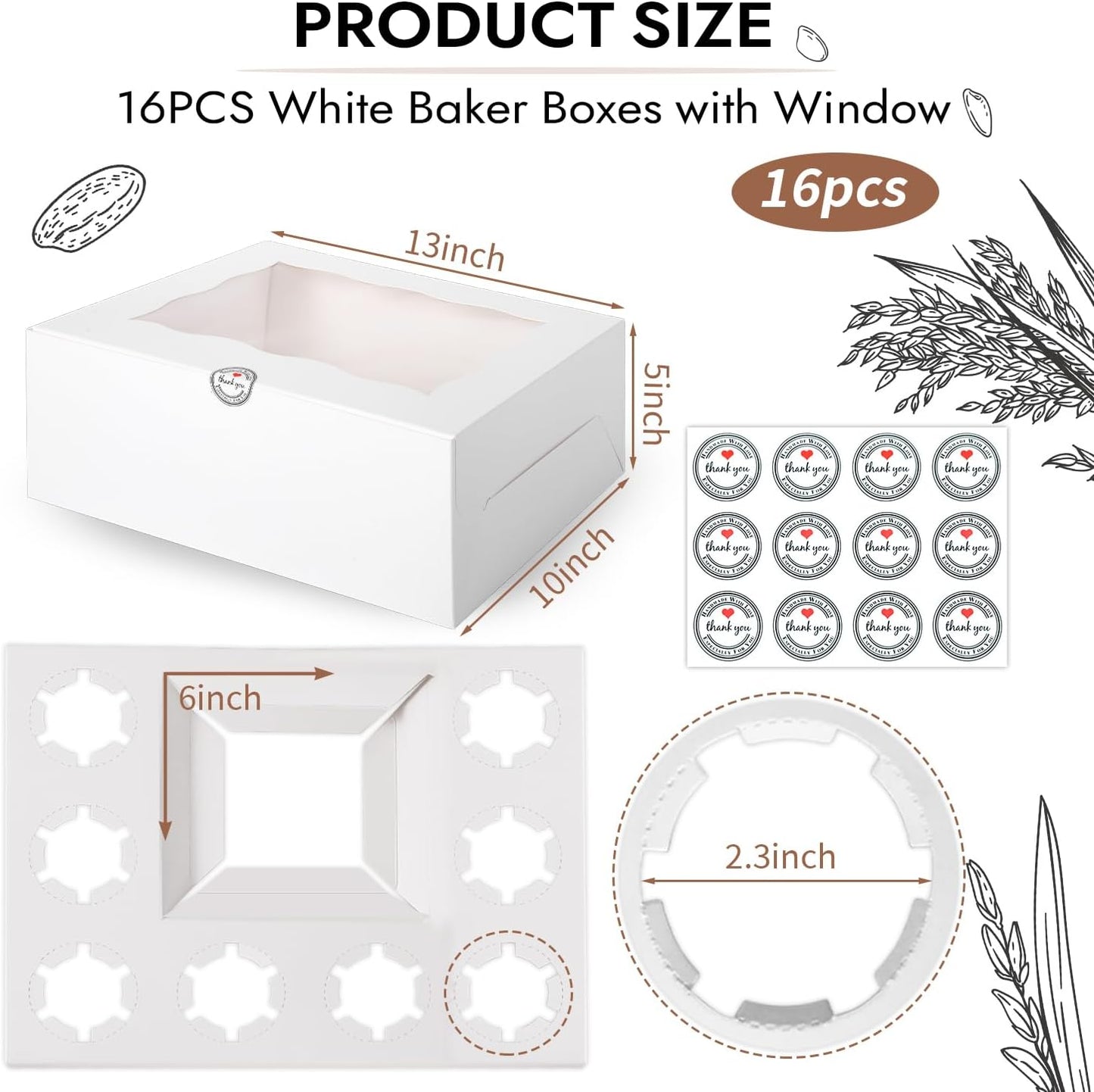 JCD 16 Pcs Cake and Cupcake Combo Bento Boxes with Clear Lid and 8 Cupcake Holes for Vanlentine Wedding Birthday Party Bakery Baking Supplies (1+8/16Pcs)