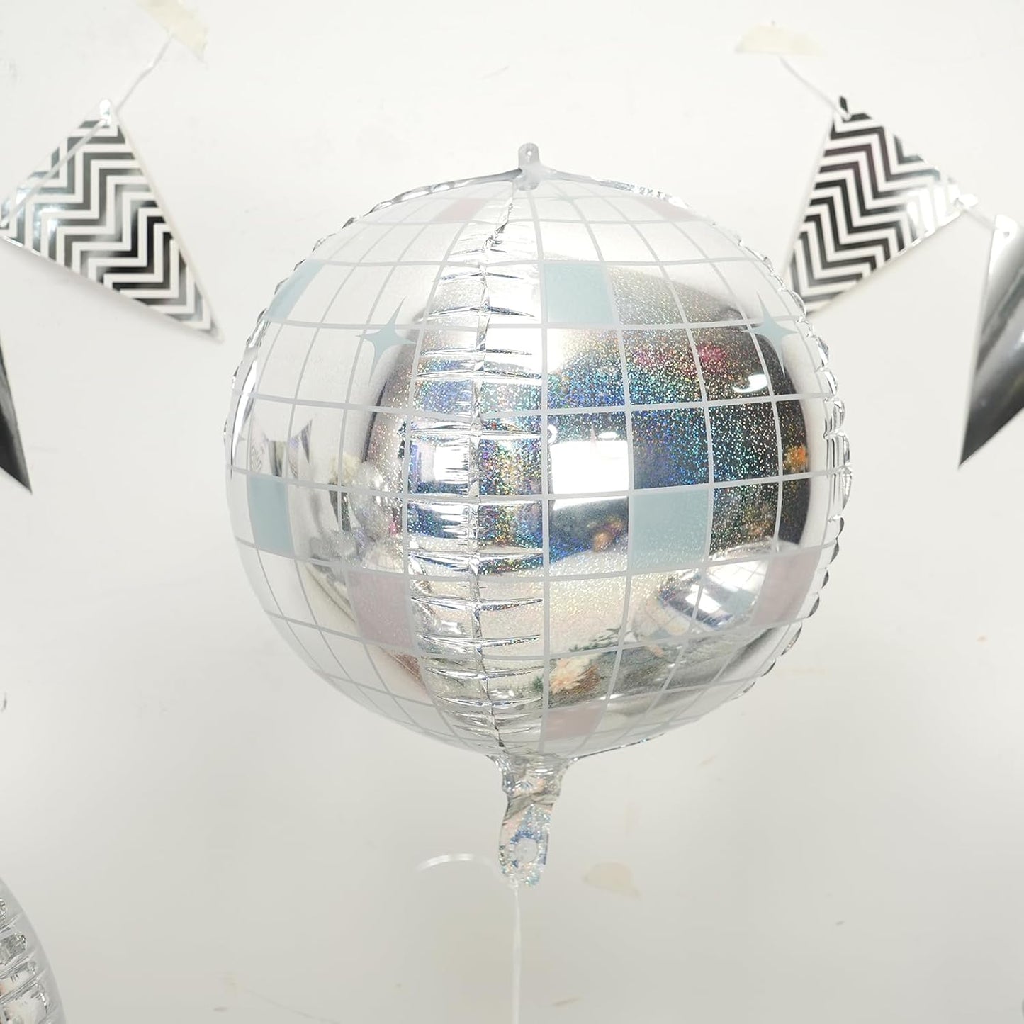 Iridescent Disco Ball Balloons 4PC,Foil Disco Balloons 22 Inch 4D Round Balloon for 70s 80s Birthday Bachelorette Graduation Decorations