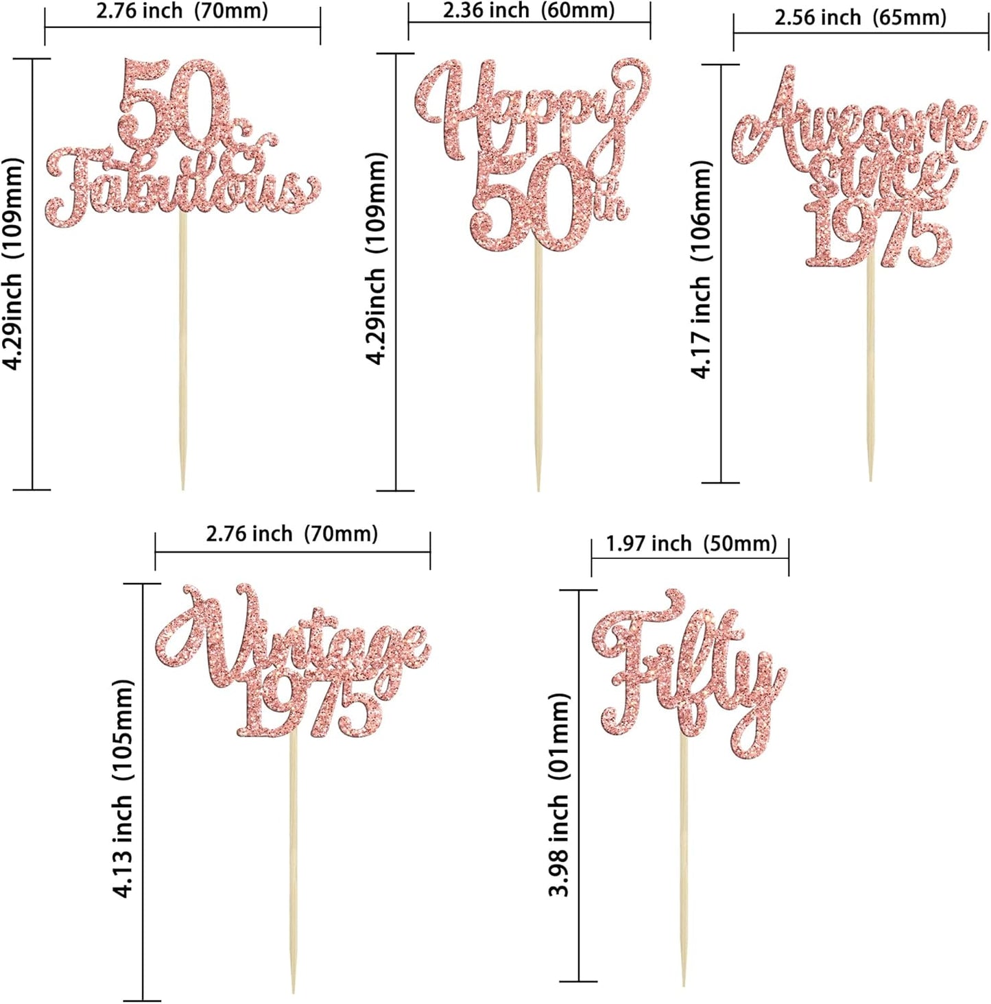 30Pcs Vintage 1975 Cupcake Toppers Glitter Fifty 50 Fabulous Happy 50th Birthday Cupcake Picks Cheers to 50 Years for 50th Birthday Anniversary Party Cake Decorations Supplies Rose Gold