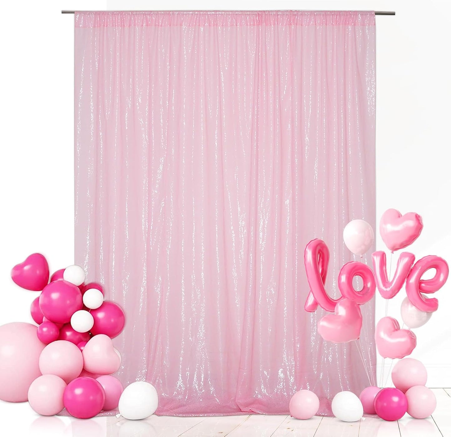 Eternal Beauty Pink Sequin Backdrop, 6x8 Ft Glitter Background Curtains for Shimmer Photography Party Wedding Birthday Back Drop Decor