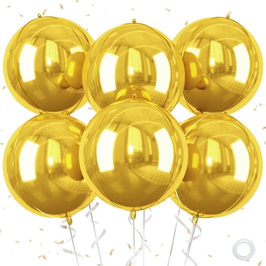 Gold Giant 4D Foil Balloons, Saxuxu 6Pcs Large Metallic Gold Round Balloons, 22 Inch Big Round Foil Balloon for Gold Birthday Party Baby Shower Wedding Decorations