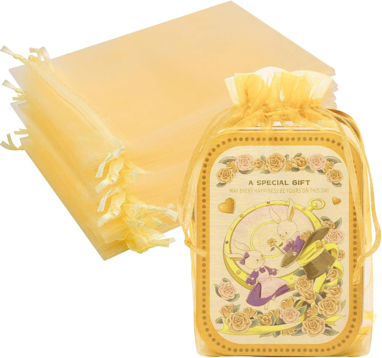 Organza Bags 6x9 Inch 50 Packs Mesh Gift Bags Mesh Bags Drawstring for Party Favor Wedding Baby Shower(Gold)