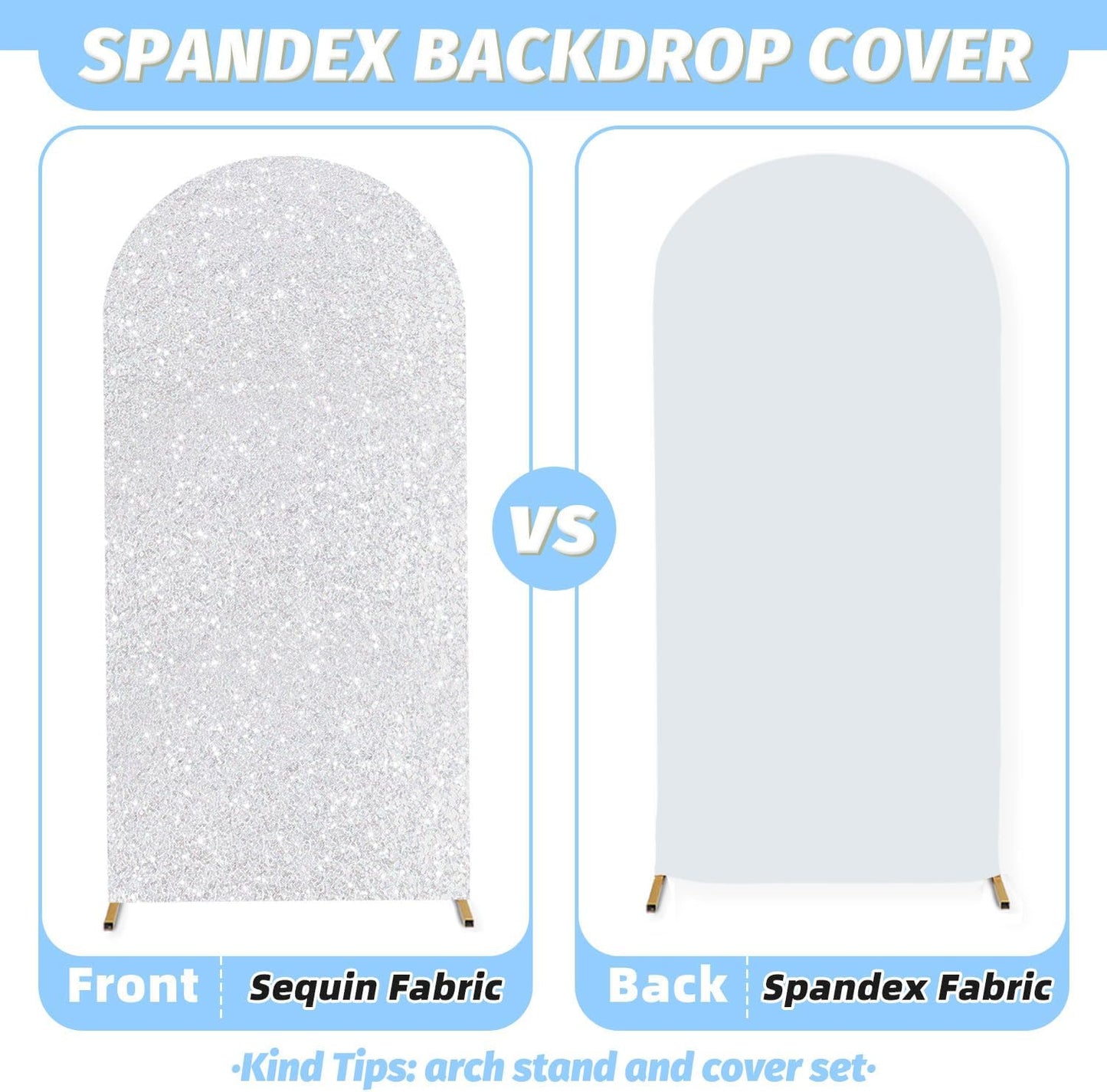 MODFUNS Arch Backdrop Stand and Cover Set 6&6.6&7.2ft Silver Sequins Arch Covers Set of 3 Gold Arched Backdrop Stands Chiara Arches Cover for Party Baby Shower Banquet Wedding Decoration